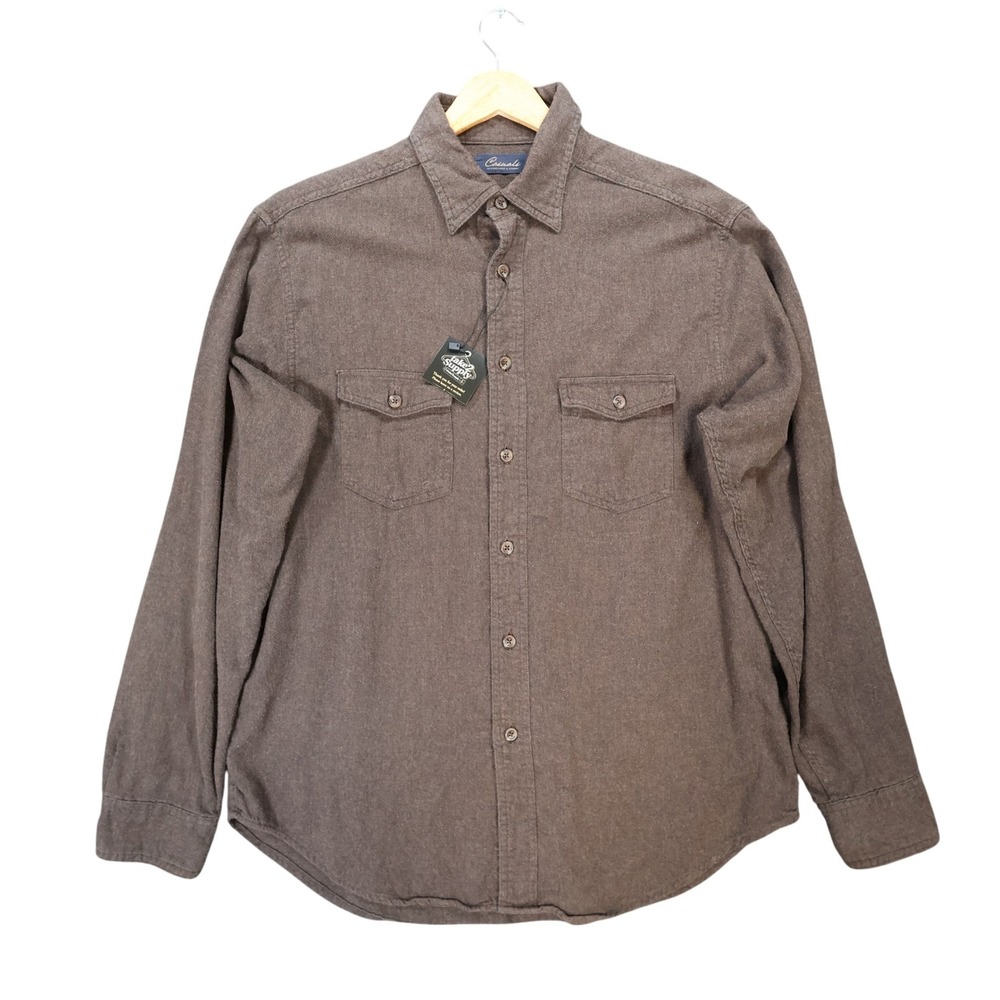 Roundtree & Yorke Button Up Mens Medium Brown Excellent Flannel Twill Shirt